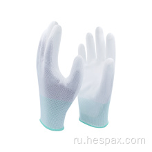 HESPAX антистатические белые полиэфирные вязаные перчатки PU с покрытием